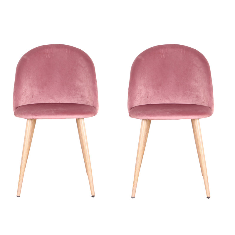 Mcburney 43cm H Velvet Upholstered Metal Side Chair, Pink