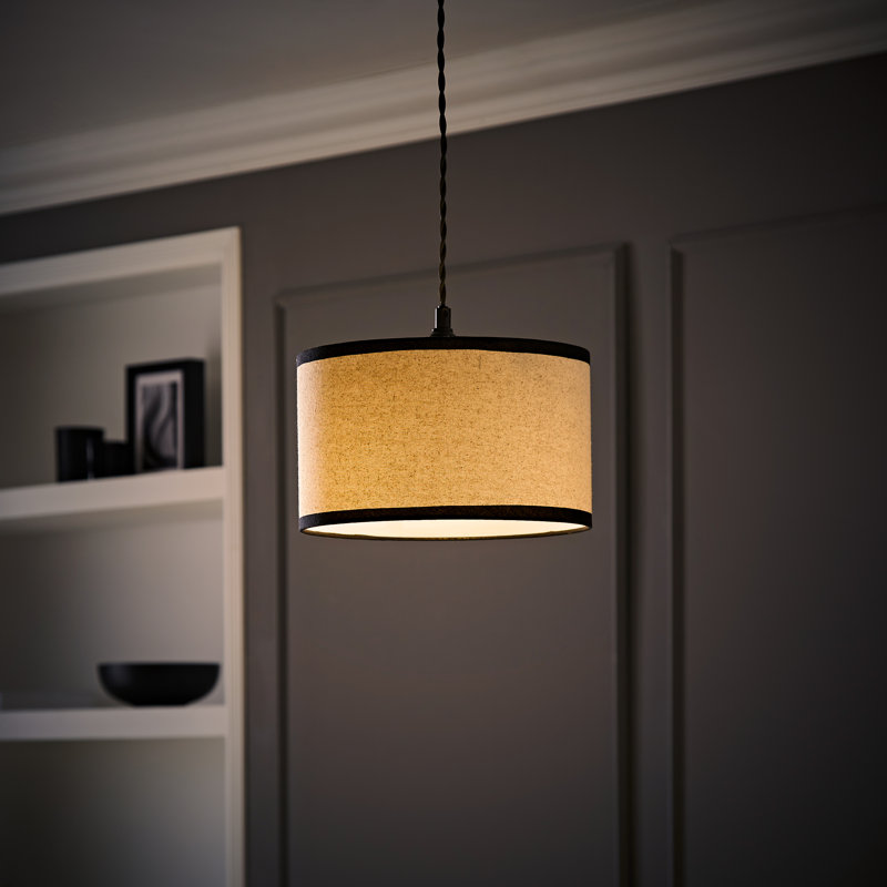 15cm H Linen Blend Drum Lamp Shade ( Slip-On ), Natural/Black