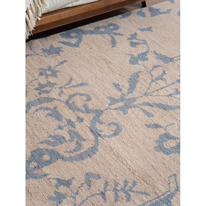 Beige 100% Wool Handmade Floral Indoor Area Rug Hand Knotted Rectangle, Rectangle 6' x 9'