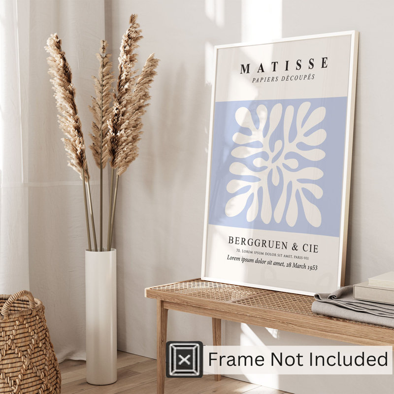 Abstrait matisse botanique doux bleu Mid-Century, reproduction d'art moderne sans cadre, H 16 po x l 12 po