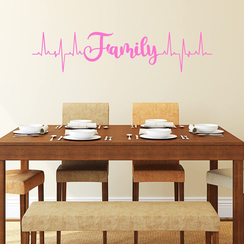Décalcomanie murale Family Heartbeat Line, H 7 po x l 30 po, Rose