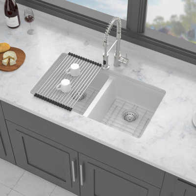 Quartz Kitchen Sink - 33X19"  Granite Composite Undermount Kitchen Sink Double Bowl50/50