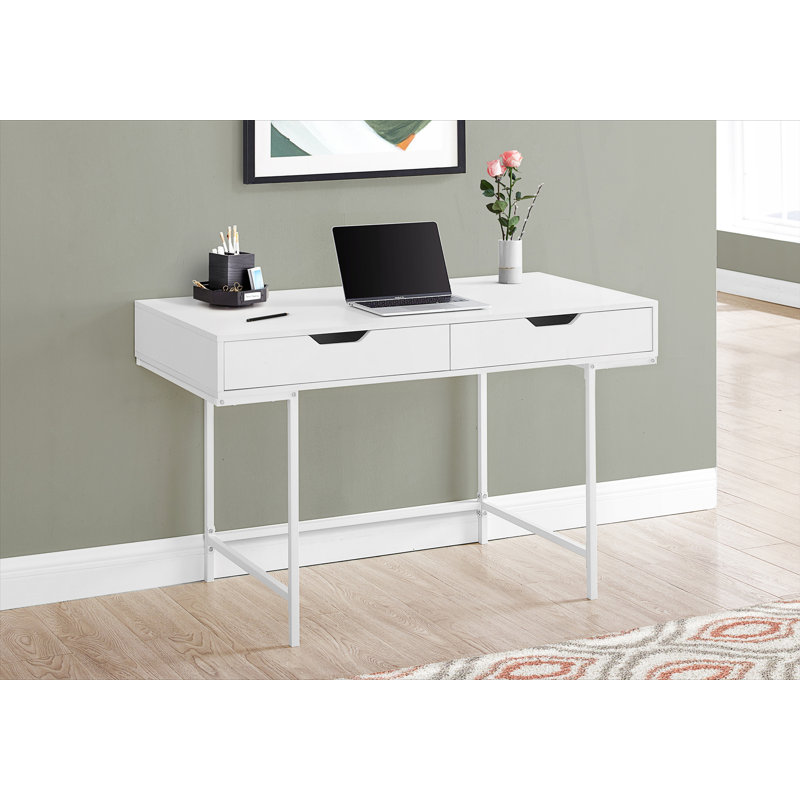 Bureau d'ordinateur à domicile avec 2 tiroirs de rangement, White