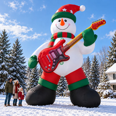 Bonhomme de neige gonflable géant de 8 m avec guitare et souffleur, décoration de Noël extérieure surdimensionnée pour pelouse