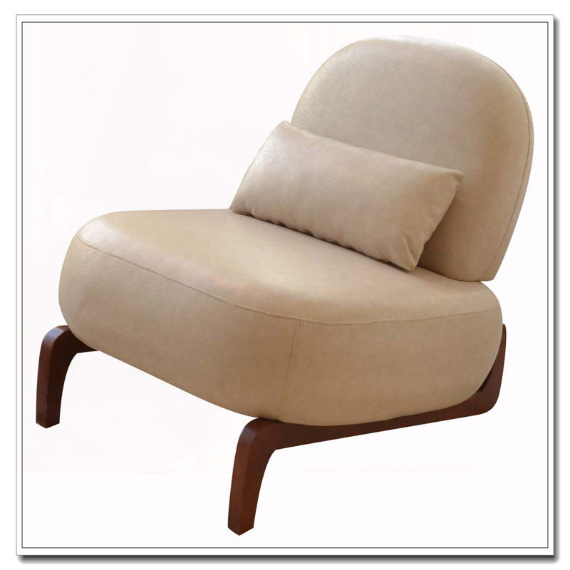 Mignon fauteuil d'appoint avec pieds en bois massif, Crème, Simili cuir