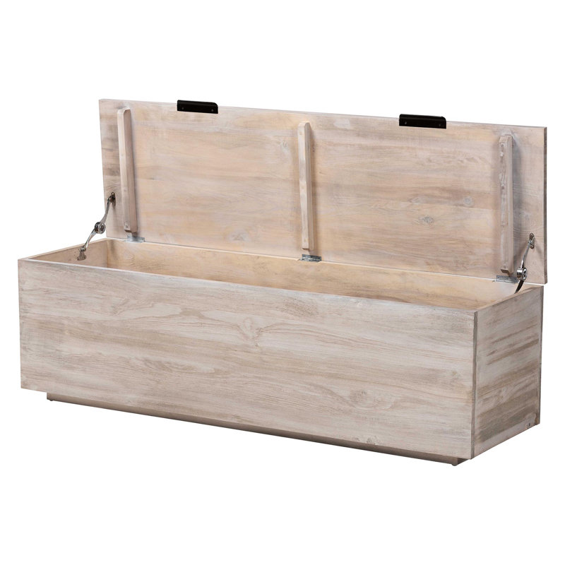Coffre de rangement en bois avec couvercle à charnières Bali & Pari Alvaro, Blanc délavé / noir