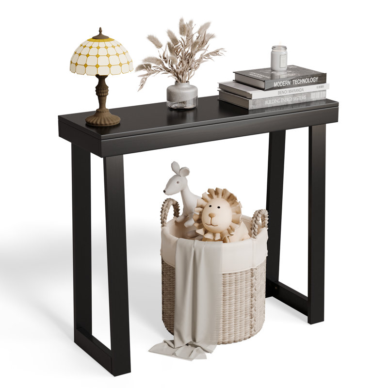 Nature Modern Console Table Solid Wood For Entryway Or Hallway Decor, Black, 31.59" H  x 35.49" W x 11.89" D