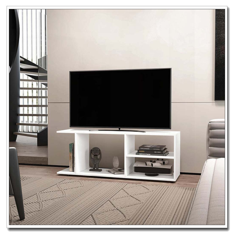 White TV Rack with Open Storage, White