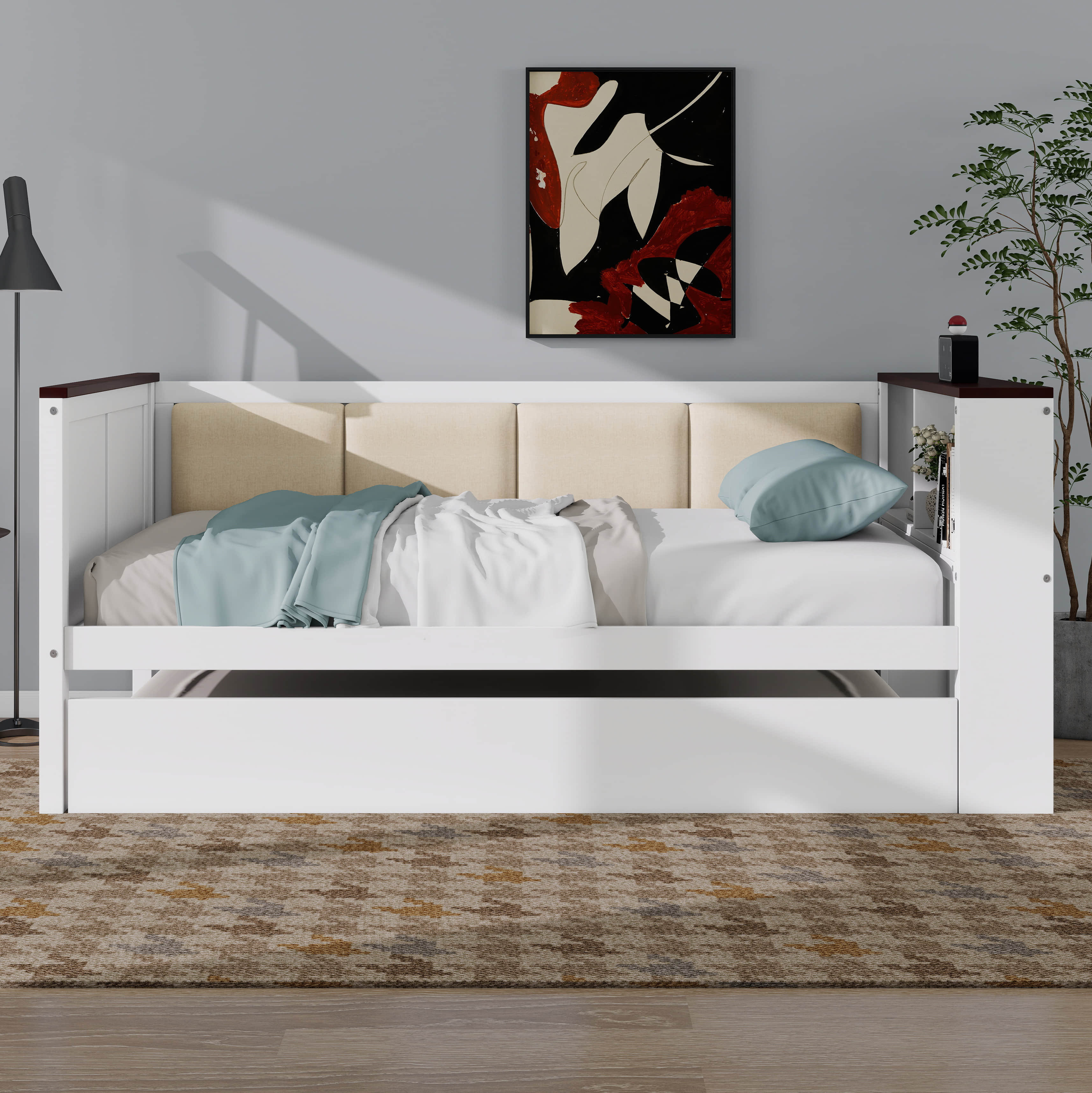 Ophelia & Co. Wood Farmhouse Daybed With Storage Shelves, Day Bed Frame ...