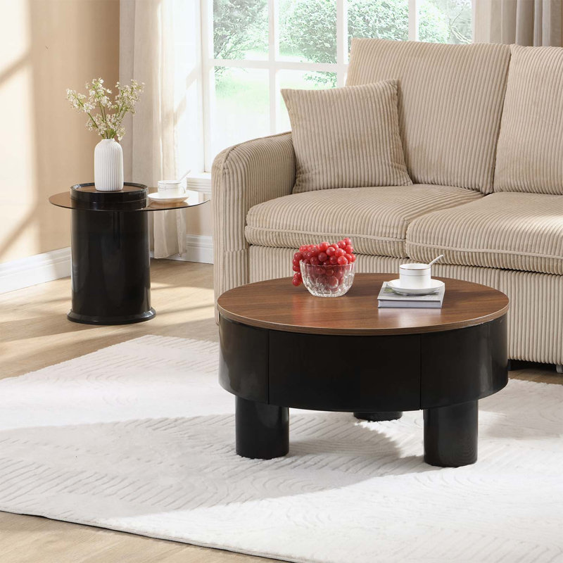 Ensemble de tables basses rondes gigognes avec rangement, design moderne pour le salon, peu encombrant et multifonctionnel