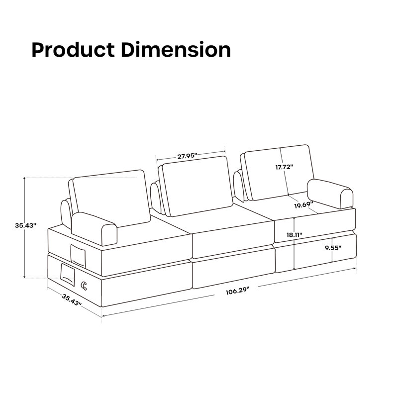 Canapé modulaire en cuir 3 pièces Boneless - sans assemblage requis, Similicuir brun