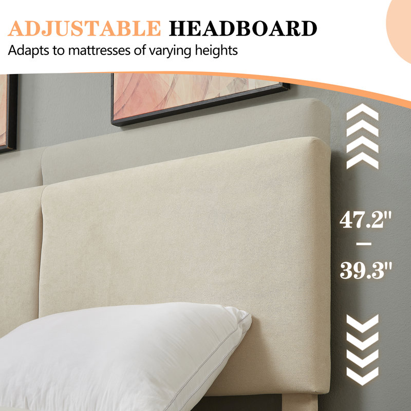 Lit plateforme en tissu d'ameublement Binnett, Lit simple, Beige