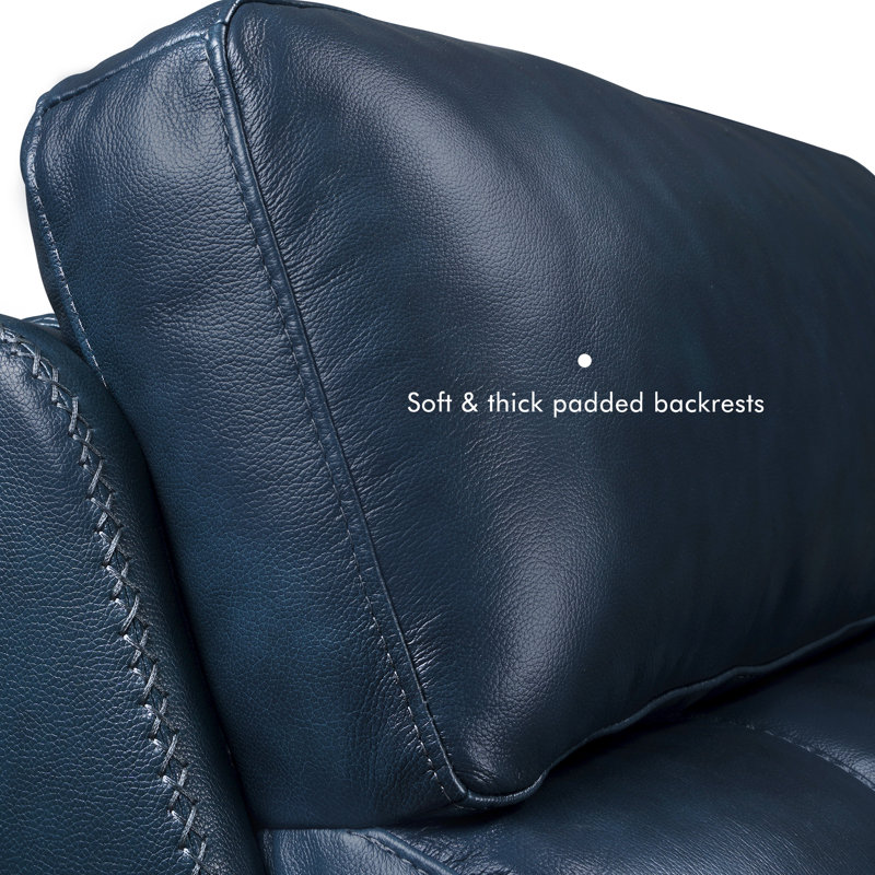 Canapé modulaire inclinable en cuir véritable à 5 places avec port USB intégré Rumalda, Cuir véritable bleu foncé