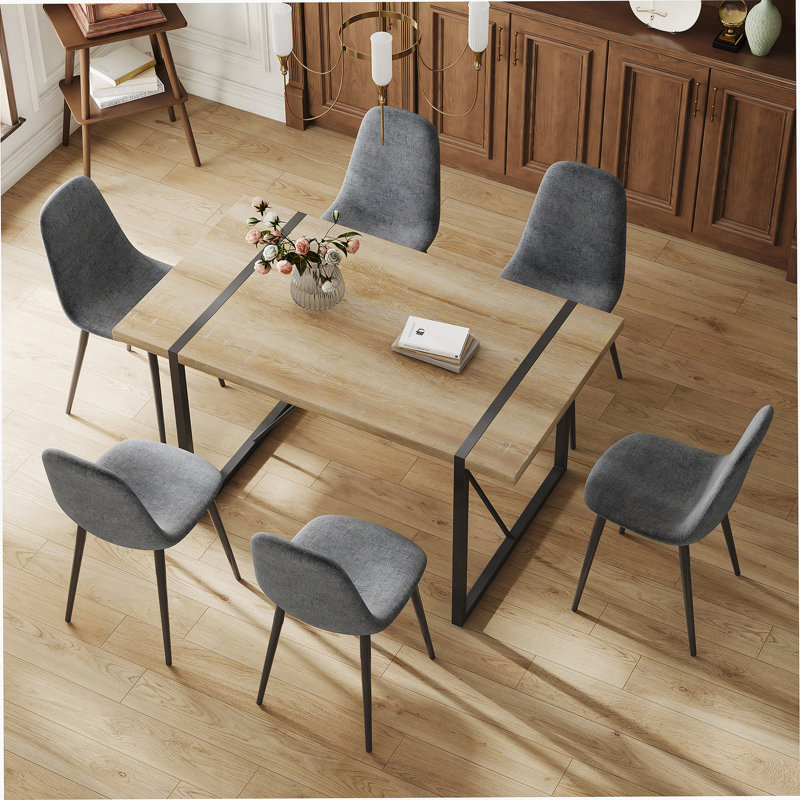Ensemble table et chaises, table rectangulaire avec 6 chaises d'appoint rembourrées