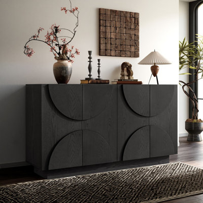 4-Door Wooden Sideboard Cabinet with Semi-Circular Handles, Adjustable Shelves for Dining Room, Kitchen, Living Room Storage by Ebern Designs