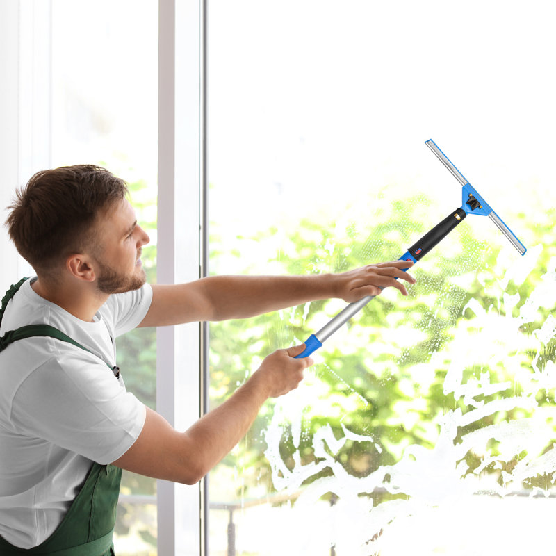 Window Washing Kit with Swivel Window Squeegee and Pole, 20" L x 14" W x 1" D