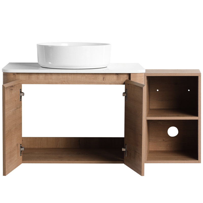 Meuble-lavabo de 42 po pour la salle de bain, lavabo d'art en céramique, tablettes de rangement, portes à fermeture en douceur, dalle de pierre blanche, facile à installer