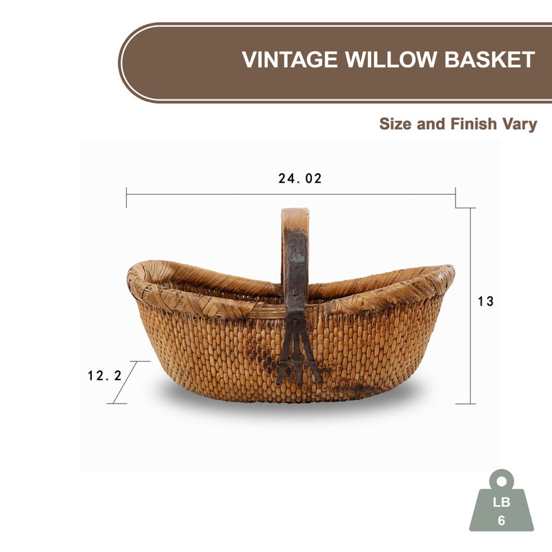 Natural Wicker Storage Basket with Handle, 26" Length