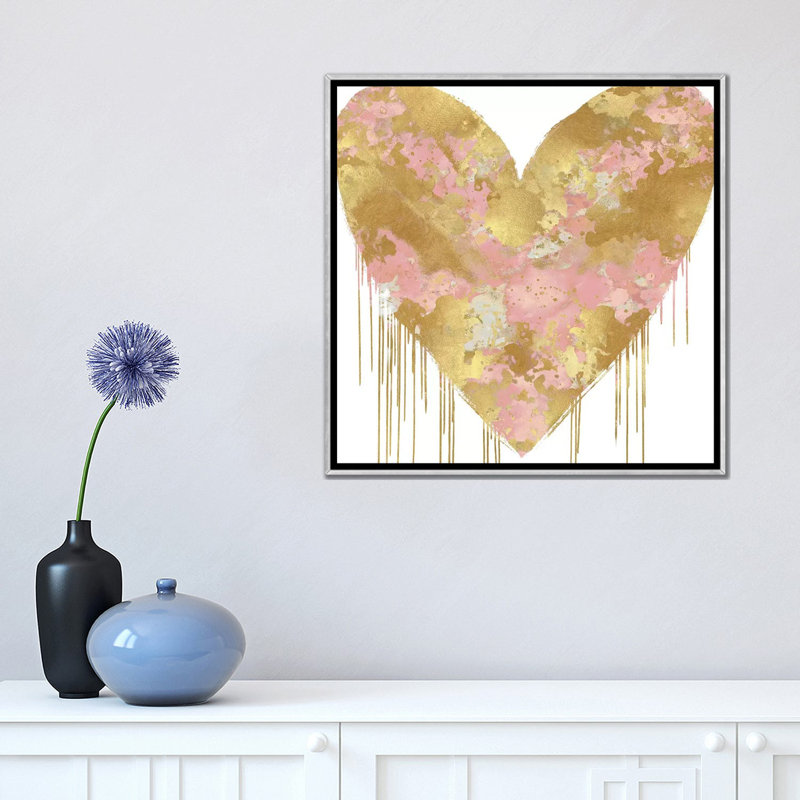 «Big Hearted Pink and Gold» par Lindsay Rodgers - impression d'art graphique, Pas de tapis, H 18 po x l 18 po x 1,5 po
