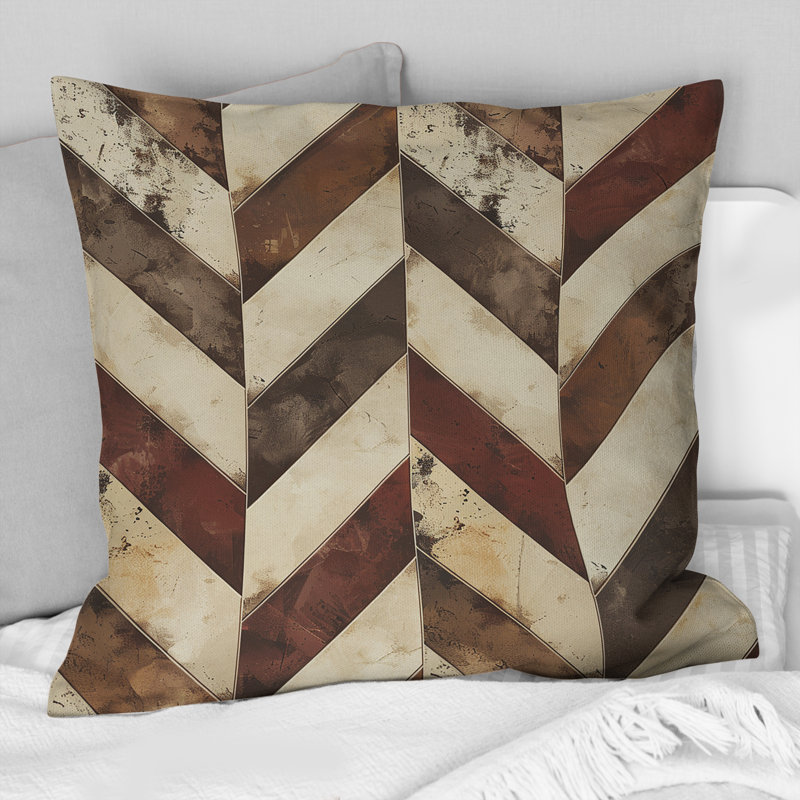 Imprimé à chevrons brun et blanc I - Coussin moderne, H 16 po x l 16 po