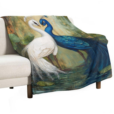 Jeté Peafowl par miroir en flanelle de luxe, jeté doux et chaud pour le canapé du salon
