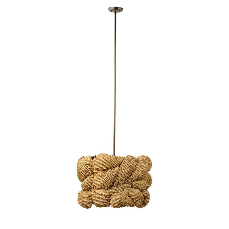Anguilla 3-Light Wood Beaded Chandelier, Natural, Natural