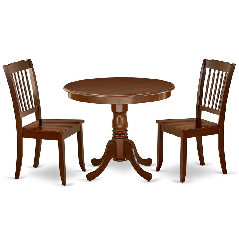 3 Piece Kitchen Table & Chairs Set Contains a Round Dining Room Table with Pedestal and 2 Dining Room Chairs, Mahogany, 3