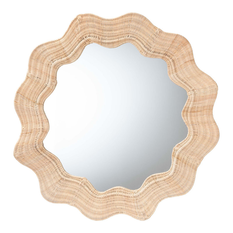 Bali & Pari Hasana Coastal Scalloped Natural Rattan Round Accent Wall Mirror