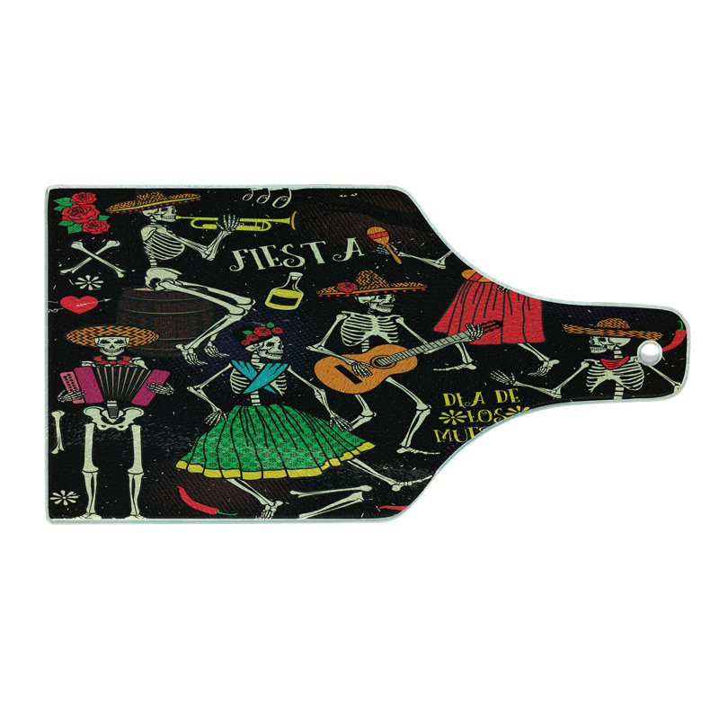 Planche à découper en verre trempé squelette ambia Dia de los Muertos Fiesta multicolore