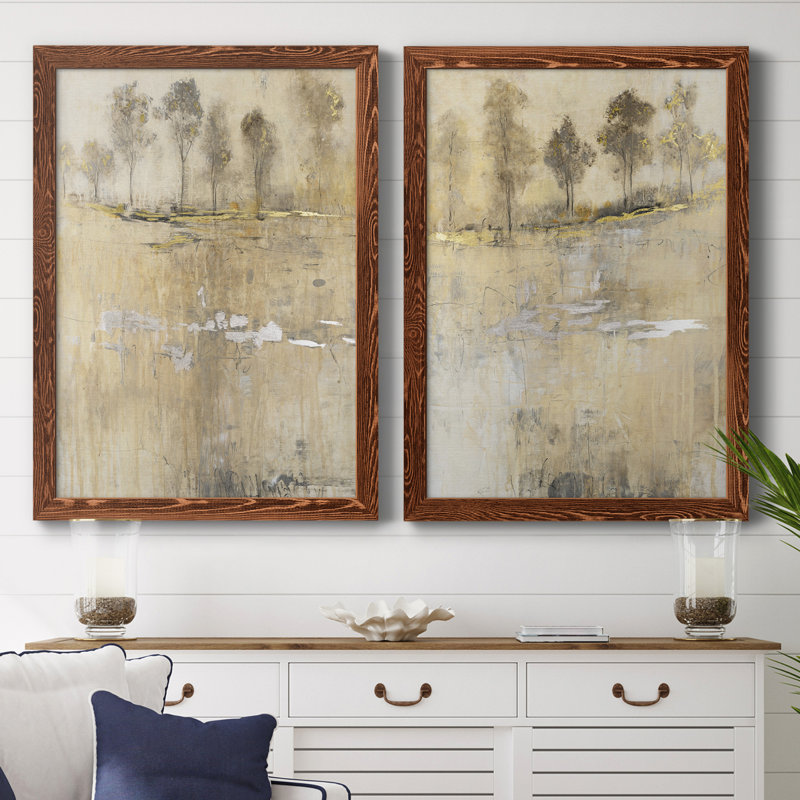 Cloake in Mist I - ensemble de 2 peintures encadrées, H 24 po x l 36 po x P 1,5 po, Toile avec cadre en noyer