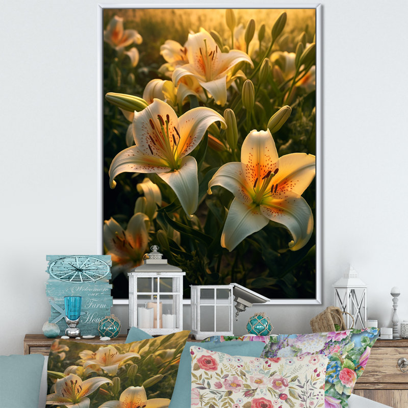 «Lilies Field Of Beauty Dreamscape II», reproduction d'art sur toile, Silver Picture Framed, 20" H x 12" W