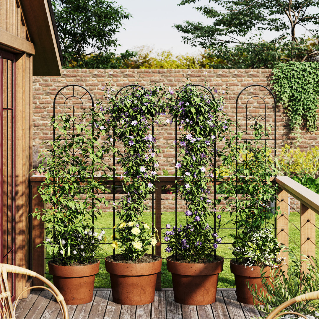 Black Metal Garden Trellis Panels 4-Pack, 140x30cm Rustproof Plant Support for Climbing Roses Vines Vegetables, Indoor Outdoor Decorative Fence