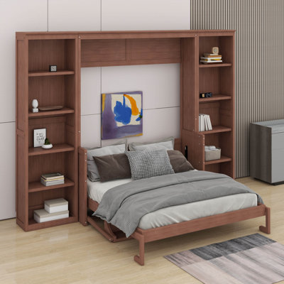 Lit escamotable double avec bureau et bibliothèque