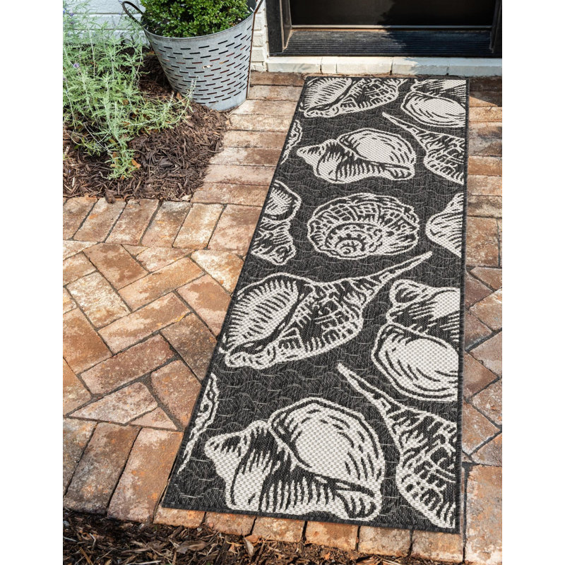 Tapis noir et blanc Contemporary, Tapis de couloir 2 pi x 5 pi 1 po