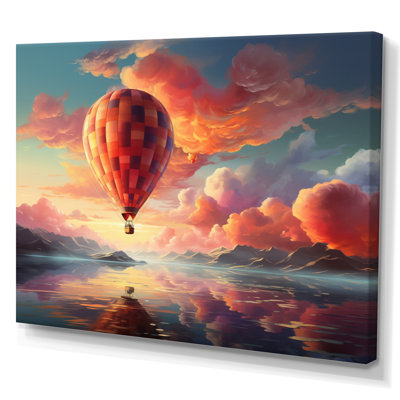 Peach Hot Air Ballon Atmospheric I - Transportation Canvas Wall Art