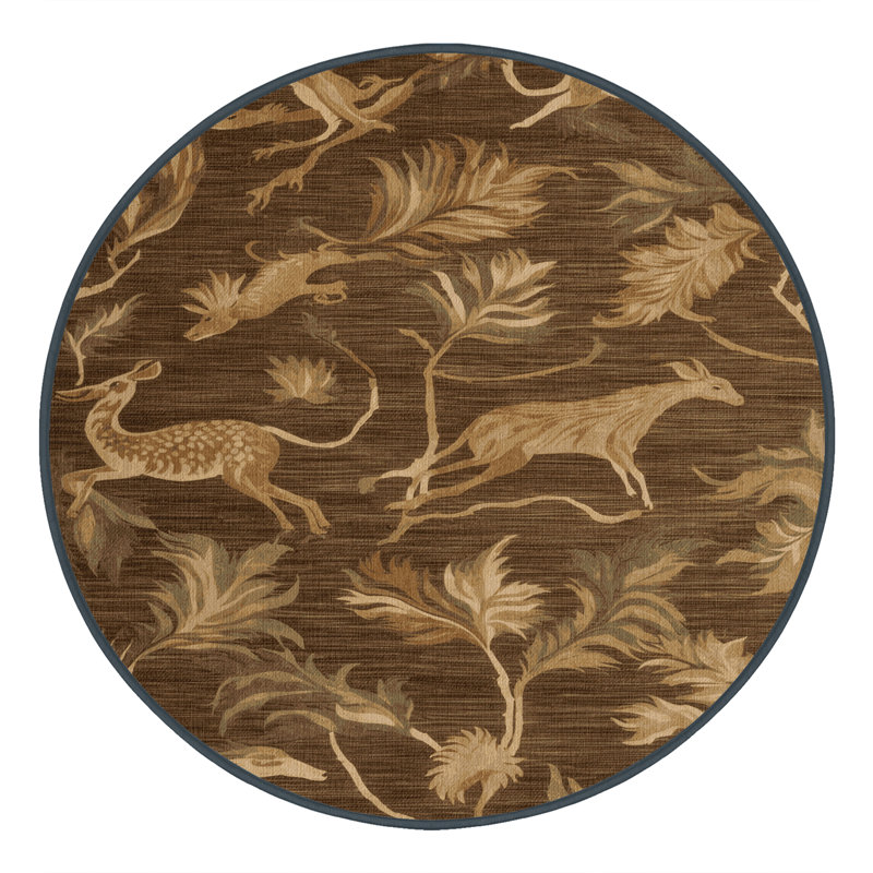Machine Washable Nature Brown Area Rug, Round 3'