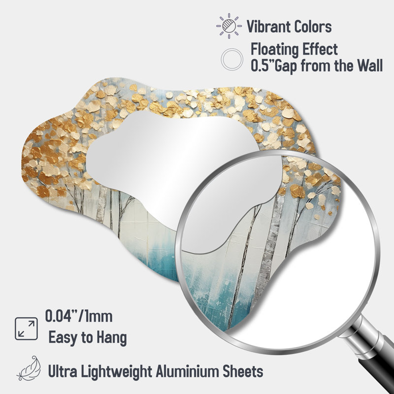 Serene Birch Trees Silver Autumn - Tree Birch Traditional Wall Mirror In Asymmetrical Shapes, 25" x 28"