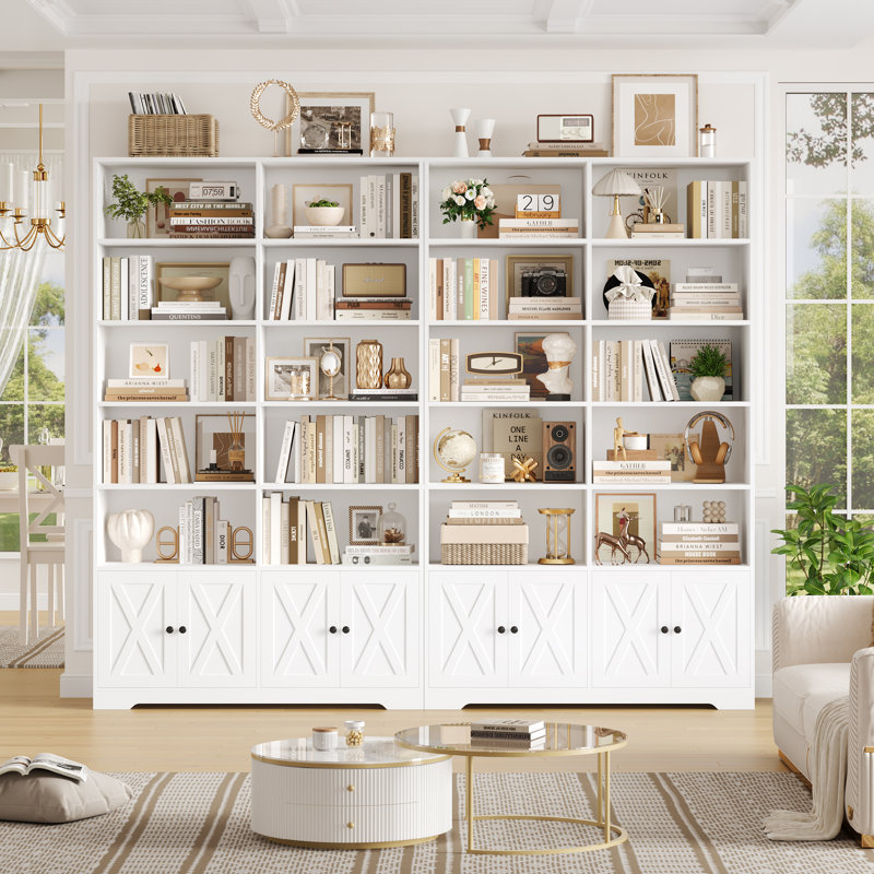 77"H 6-Tier Standard Bookcase With Door, Farmhouse Display Storage Cabinet For Home Office, White