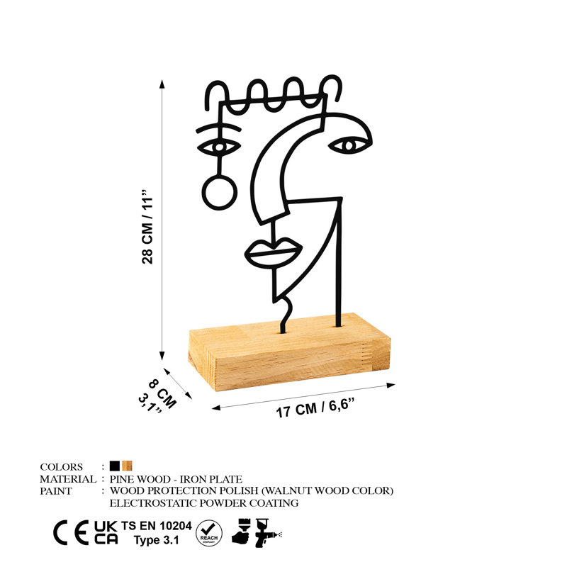 Élégant objet décoratif, métal noir et base en bois, 11,0 x 3,1 x 6,7 pouces | 100% métal (épaisseur: 0,06 po) et 100% bois (épaisseur: 1,6 po) | Accent élégant pour la décoration intérieure, design moderne et chic