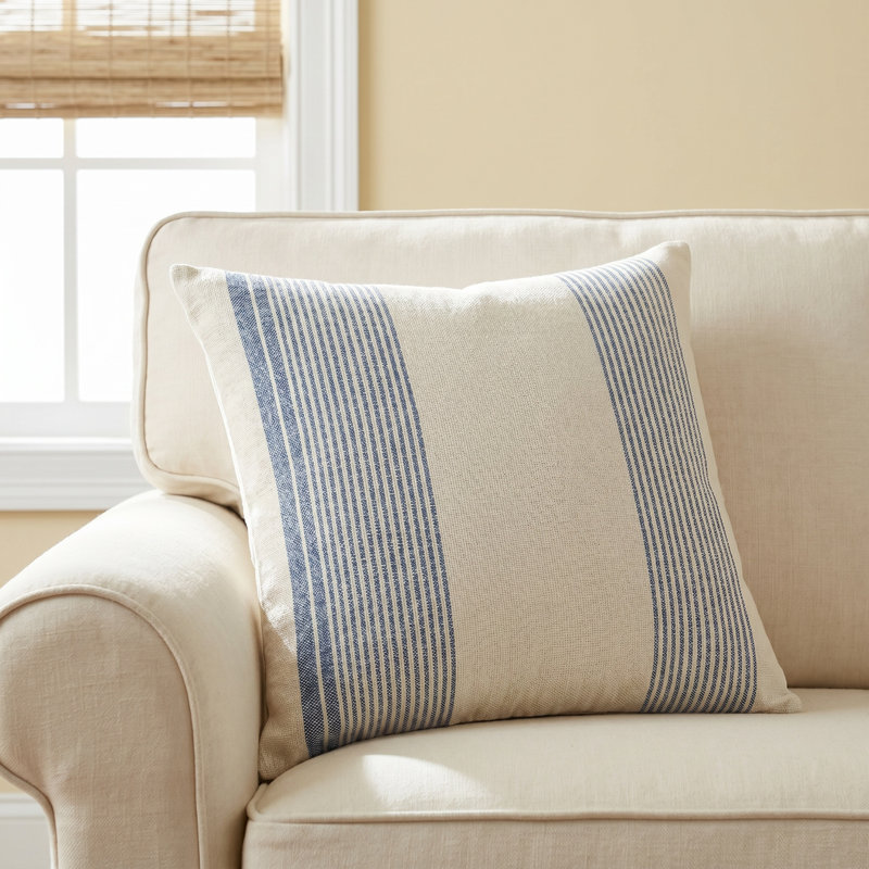 Sambuca Striped Outdoor Reversible Throw Pillow, Blue/Ivory, Polyfill
