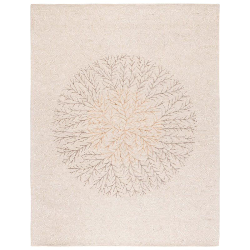 Soho Hand Tufted Wool/Cotton/Viscose Floral Rug in Beige/Brown, Rectangle 8' x 10'