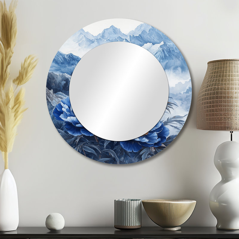 Peonies In The Distant Mountains I - Floral Wall Mirror Art - Printed On Metal, 23" x 23"