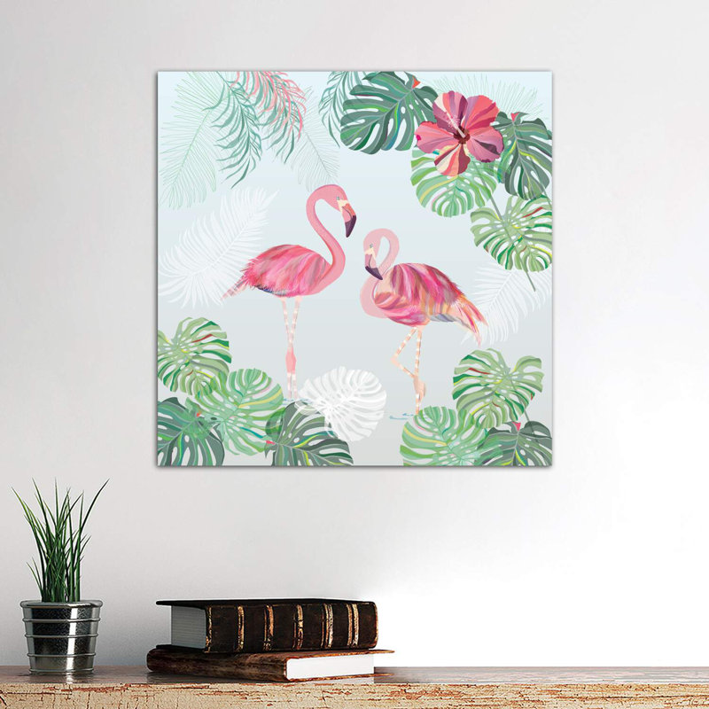 Festive Flamants de Turnowsky - impression d'art graphique, Toile tendue, H 26 po x l 26 po x P 1,5 po