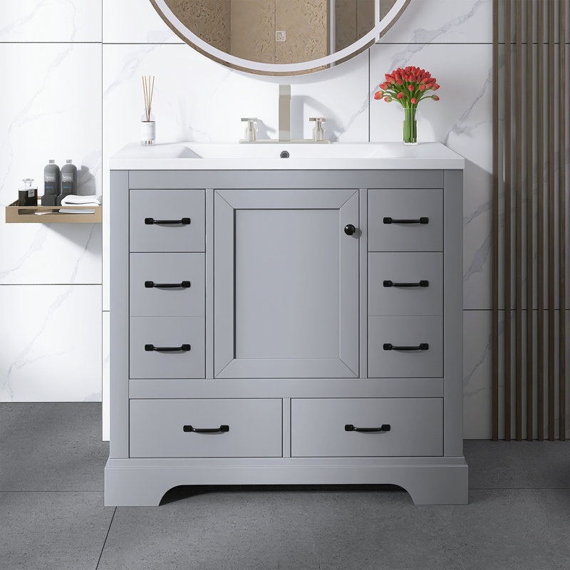 Meuble-lavabo autoportant de 30 po avec lavabo, Gris / noir