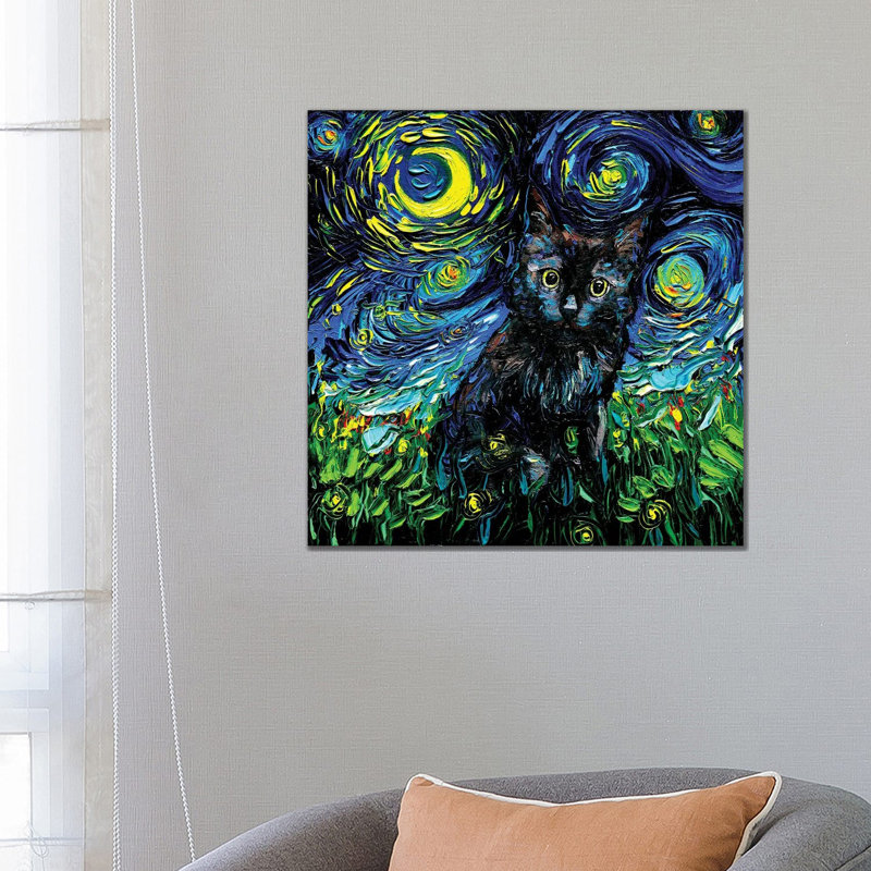 Black Cat Night #3 by Aja Trier - Wrapped Canvas Print, 66.04 cm H x 66.04 cm W x 1.91 cm D