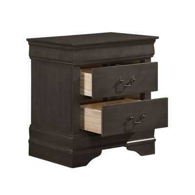 2 Drawer Nightstand, Gray Stained Finish, Classic Bedroom Style Growth Drawers, Traditional