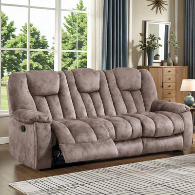 Quiteris 86.6"W Modern Manual Microfiber Upholstered 3 People Reclining Sofa with Cup Holders