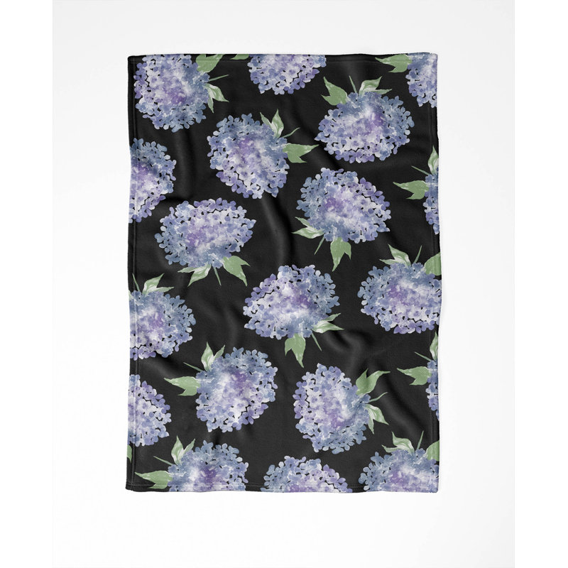 Couverture en velours de molleton Hydrangea Love, Floral gris anthracite, L 80 po x l 60 po