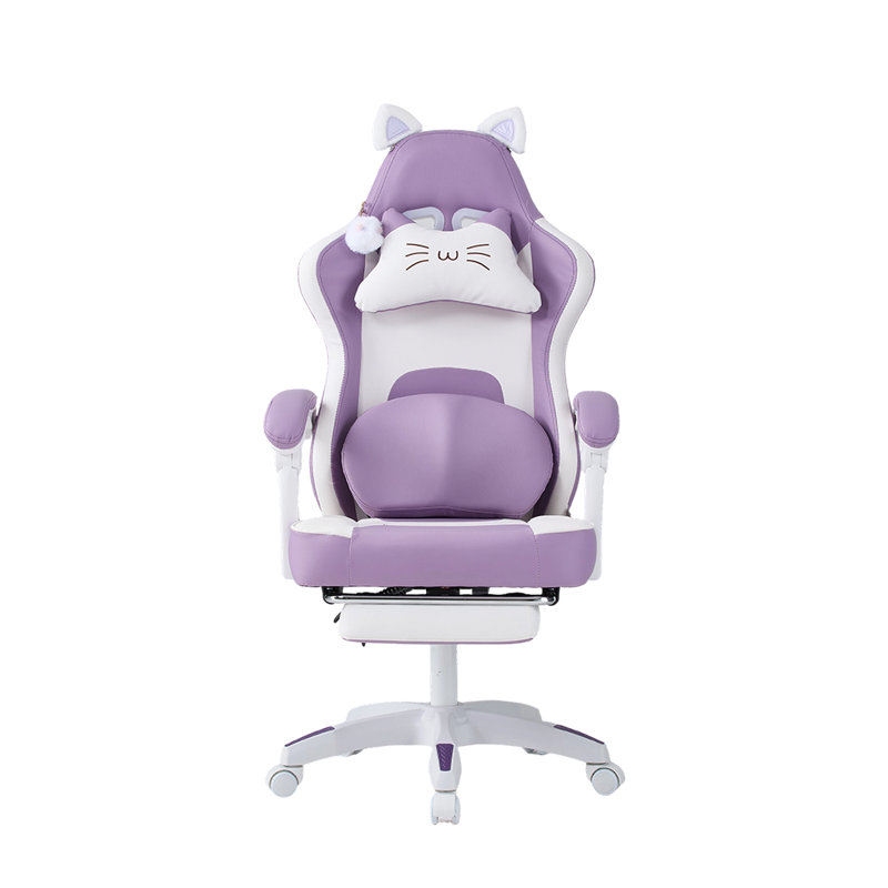 Metro Lane Adjustable Reclining Ergonomic Swiveling PC & Racing Game Chair, Purple/White