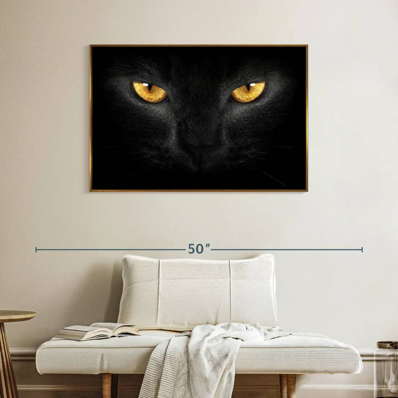 Chat aux yeux jaunes, Cadre flottant doré, 40 po x 27 po